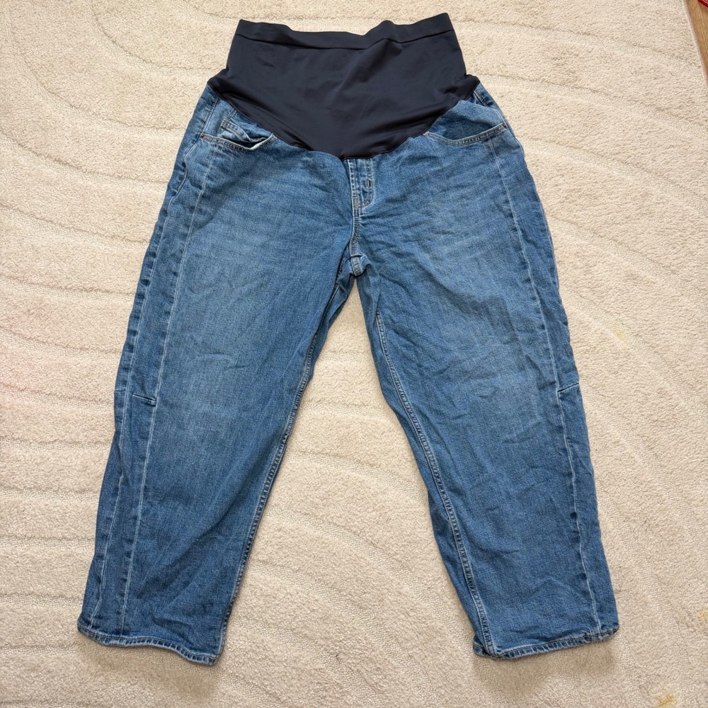 Old Navy Maternity Barrel Leg Jeans Full Panel Medium Wash Blue Denim Size 16